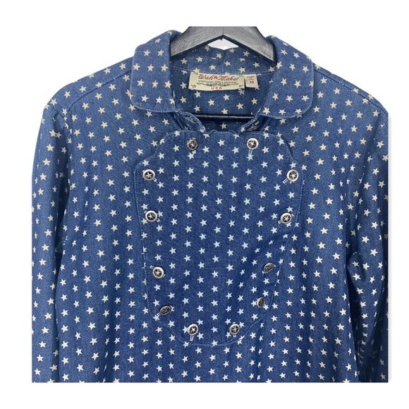 Wah Maker Vintage Collection Blue Micro Star Print Top Medium - Picture 2 of 8